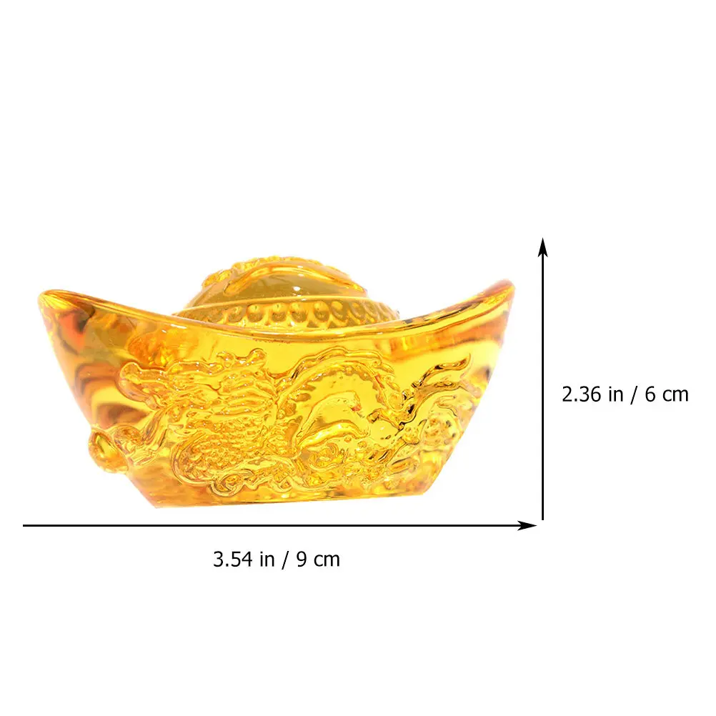 1Pcs Crystal Golden Ingot Yuan Bao Statue Citrine Material Feng Shui Wealth Ornament Dragon Design Indoor Decor Gift