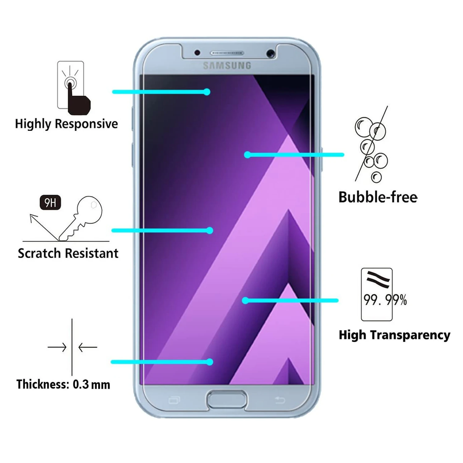 For Samsung Galaxy A5 2017 J5 2017, HD Tempered Glass Film 2/4Pcs 9H Screen Protector