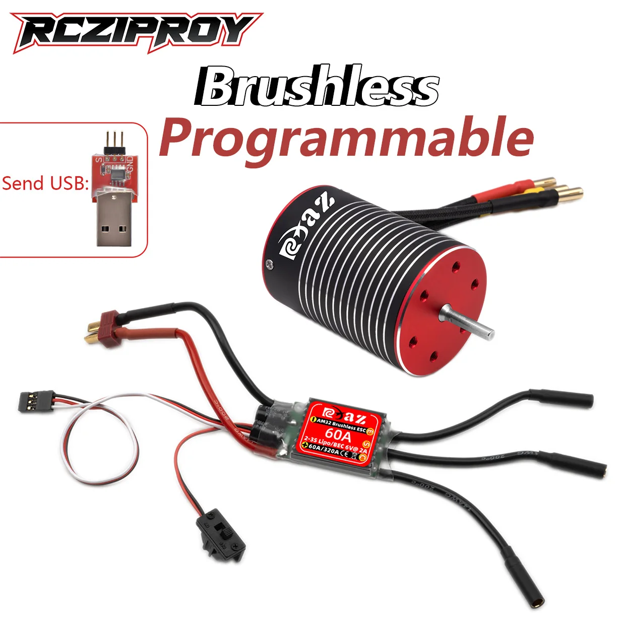 

Waterproof 3650 brushless motor AM32 60A ESC programming, suitable for 1/10 RC car Traxxas Flat Running Tamiya climbing car
