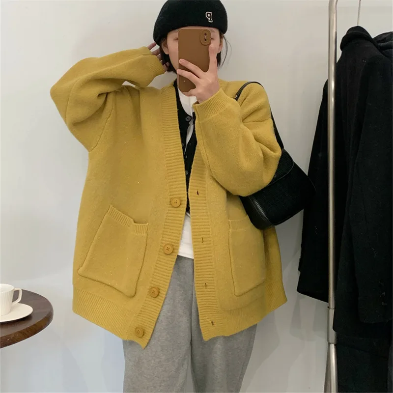 Autumn Winter Women Cardigan Sweater Coats Fashion Female Long Sleeve V-neck Knitted Jackets Y2k Korean Casual Sweater Cardigans