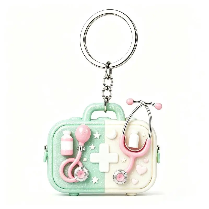 2D Flat Acrylic Stethoscope Keychain Pink Sphygmomanometer Pattern Smooth Edge Decor for Nurse Appreciation Week Gift