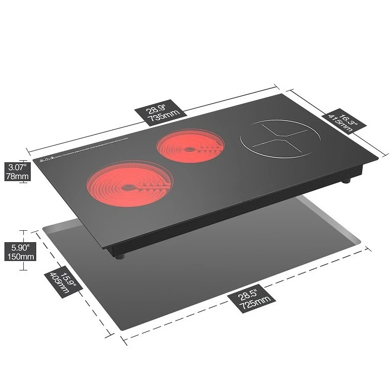 Three-head induction cooker embedded three thermal power ceramic cooker combined electromagnetic cooker multi-head