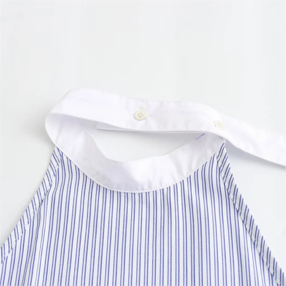 UNIZER2024 Spring New Product Women\'s Fashion, Elegance, Design Sense, Versatile Striped Poplin Hanging Neck Top