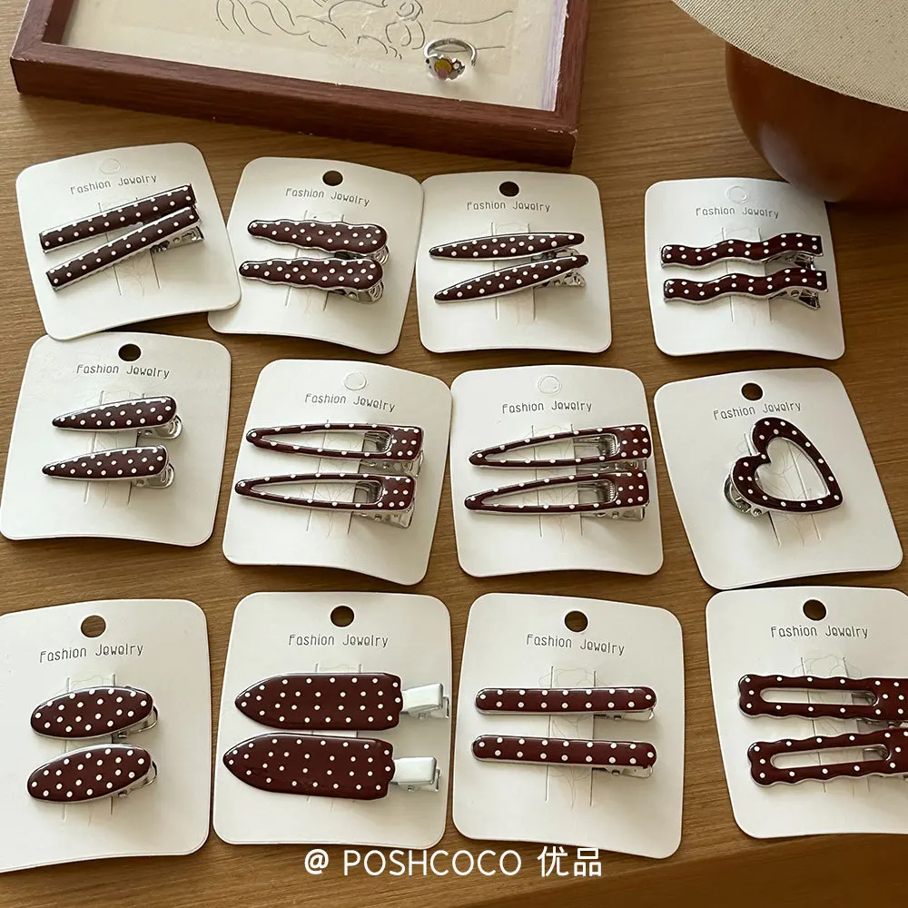 

Geometric Hair Clips 2PCS Red Polka Dot Alloy Side Clips Waterdrop Design Autumn Winter New