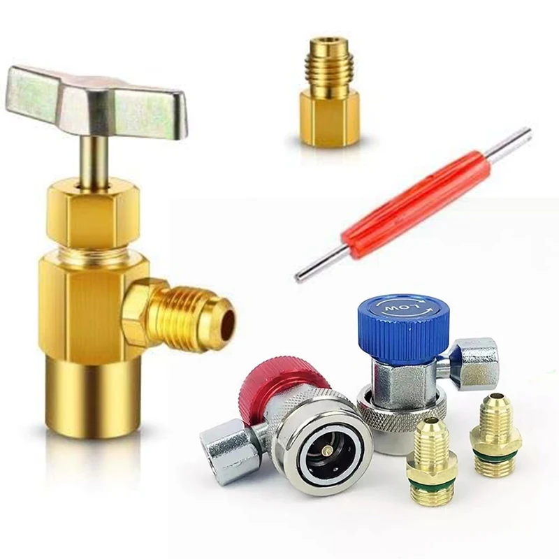 R134a AC Charging Adapter Set Can Tap Valve High Low Quick Coupler Car Air Conditioner Refrigerant Refill Repair Tool