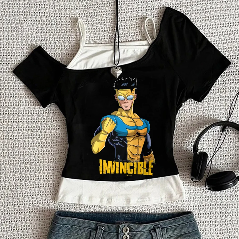 Invincible cropped top ladies harajuku funny gothic summer japanese shirt kawaii baddie clearance sales alternative  jojifuku