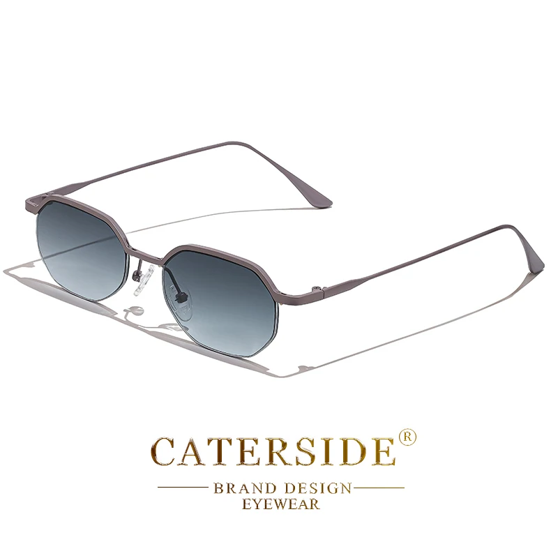 CATERSIDE Retro Kleine Sonnenbrille Männer Polygonale Punk Halbrahmen Sonnenbrille für Frauen Business Reise Party Brillen Sommer Stil – Detail 8