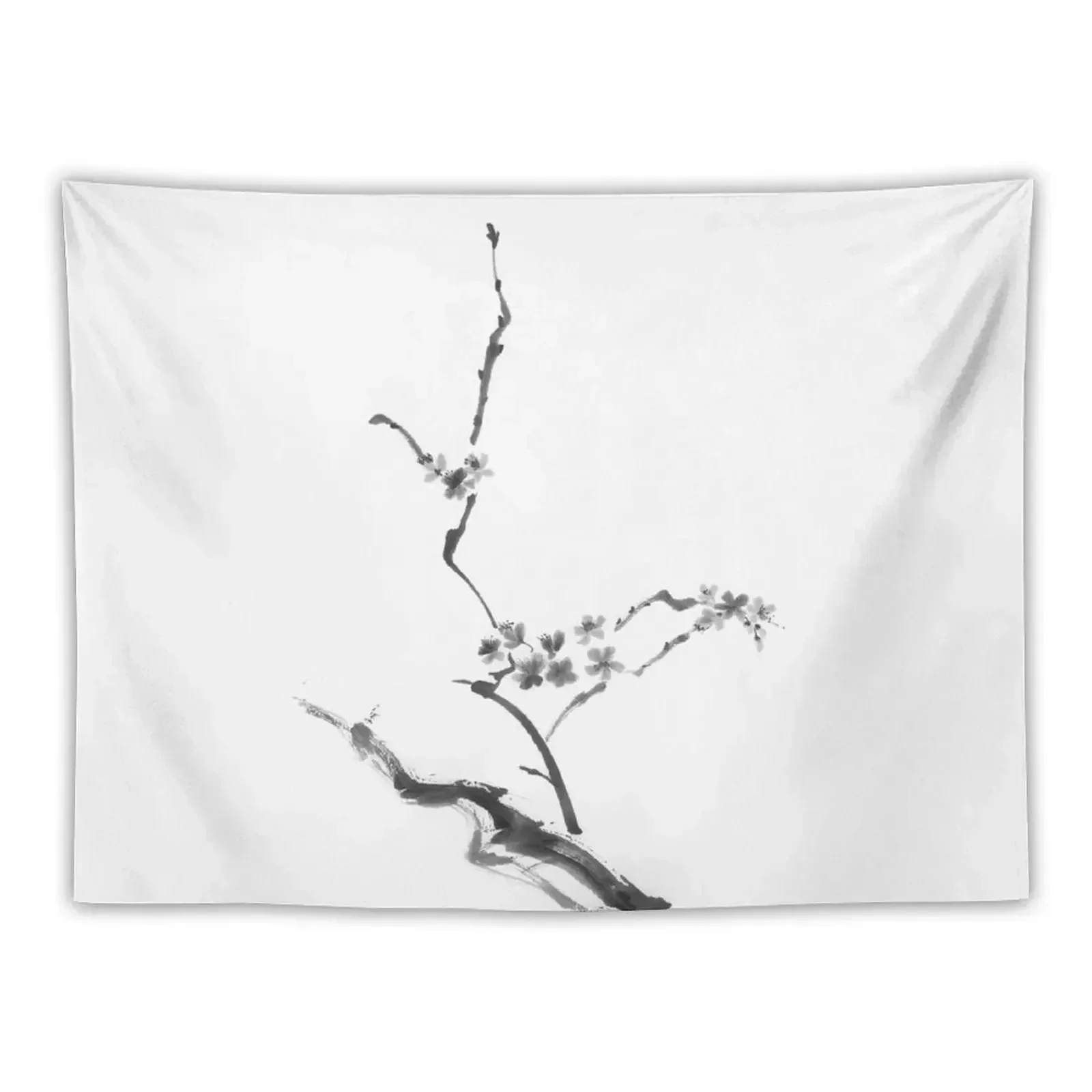 Sakura blossom artistic Japanese Zen Sumi-e painting on white rice paper art print Tapestry Custom House Decoration Tapestry