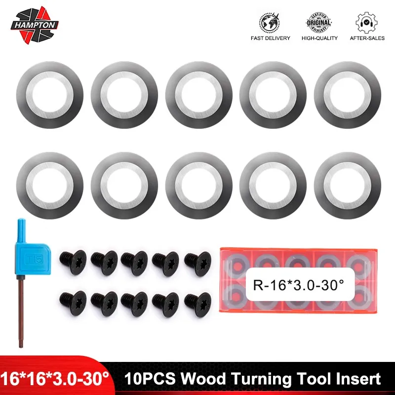 

Round Carbide Insert Blades 10pcs 16mm 30 Degrees for Wood Lathe Turning Finisher Hollow Tools Lathe Tools