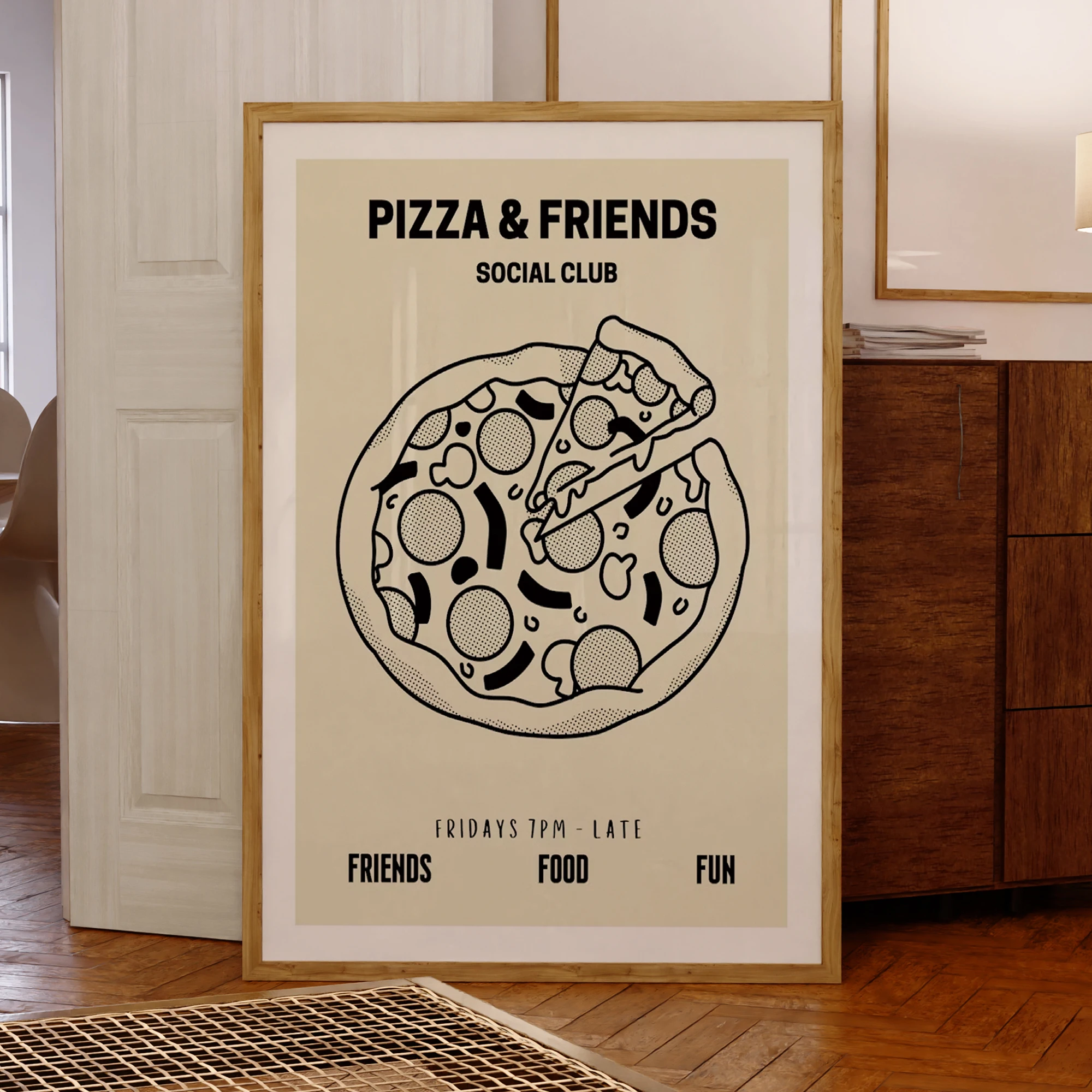 Pizza und seine Freunde Social Club Wandkunstdrucke Leinwand Malerei Poster Bild für Wohnzimmer Schlafzimmer Home Decor