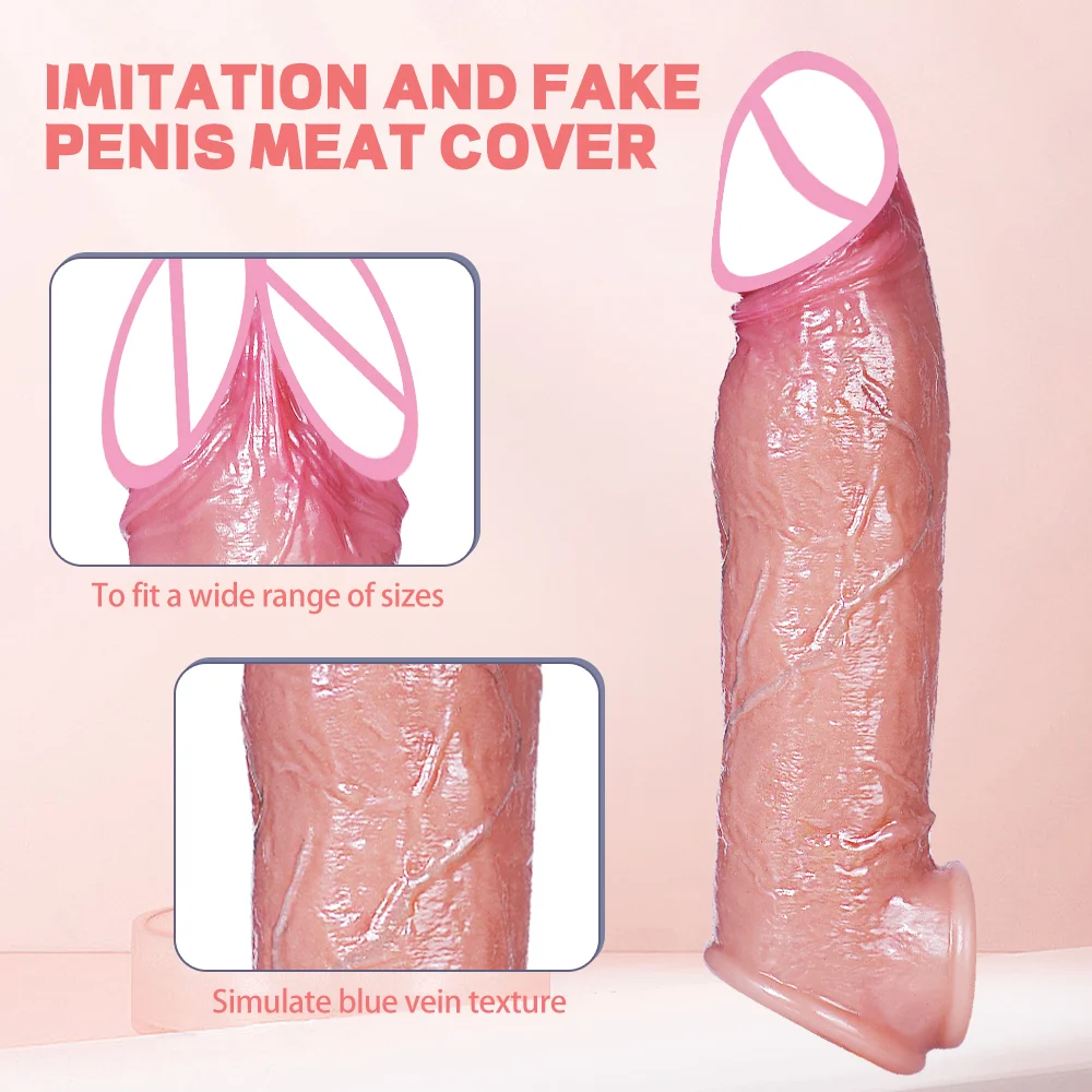 Soft Silicone Condom Enlargement Penis Sleeve Realistic Penis Extender Sex Toys for Men Sexual Tools Reusable Condom Cock Sleeve