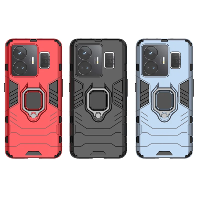 For Oppo Realme GT Neo 5 RMX3706 Case Ring Iron Man Armor Car Bracket Protect Hard Etui For OPPO Realme GT3 10 Pro Plus C33 Case