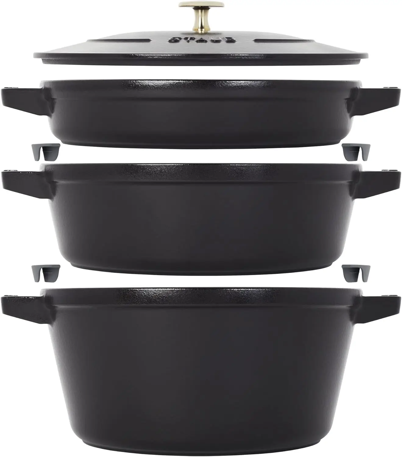 Staub Cast Iron Set 4-Pc, Stackable Space-Saving Cookware Set, Dutch Oven, Skillet, Grill Pan With Universal Lid, Made In