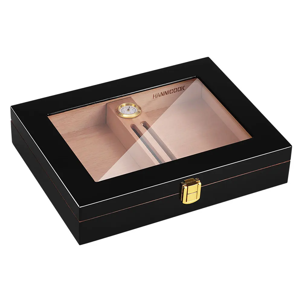 Cederhout Sigarenhumidor Mini Draagbare Humidor Met Luchtbevochtiger Hygrometer Piano Lak Met Zonnedak Sigarettenkoker