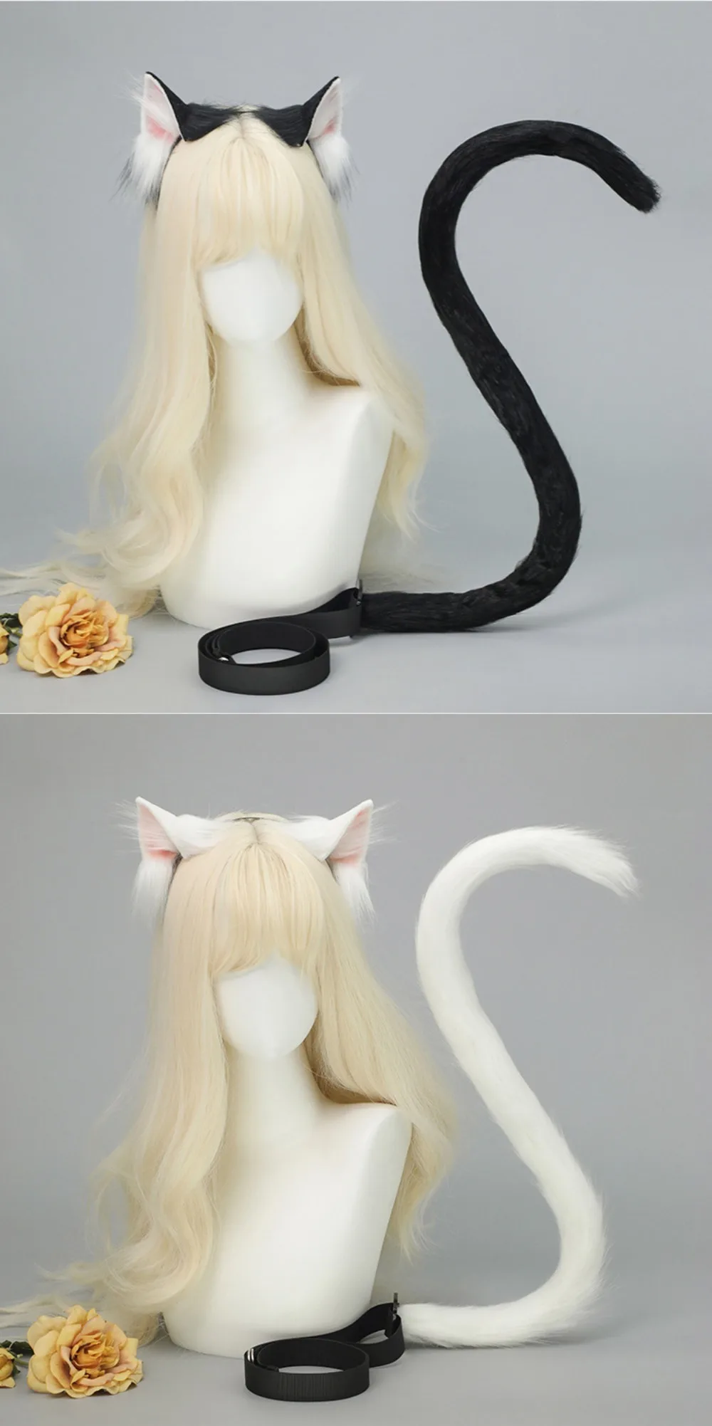Neues Realistisches Katzenohren-Stirnband Handgefertigtes Lolita-Katzenschwanz-Set Simulierte Tierohren Cosplay-Kostüm – Detail 6