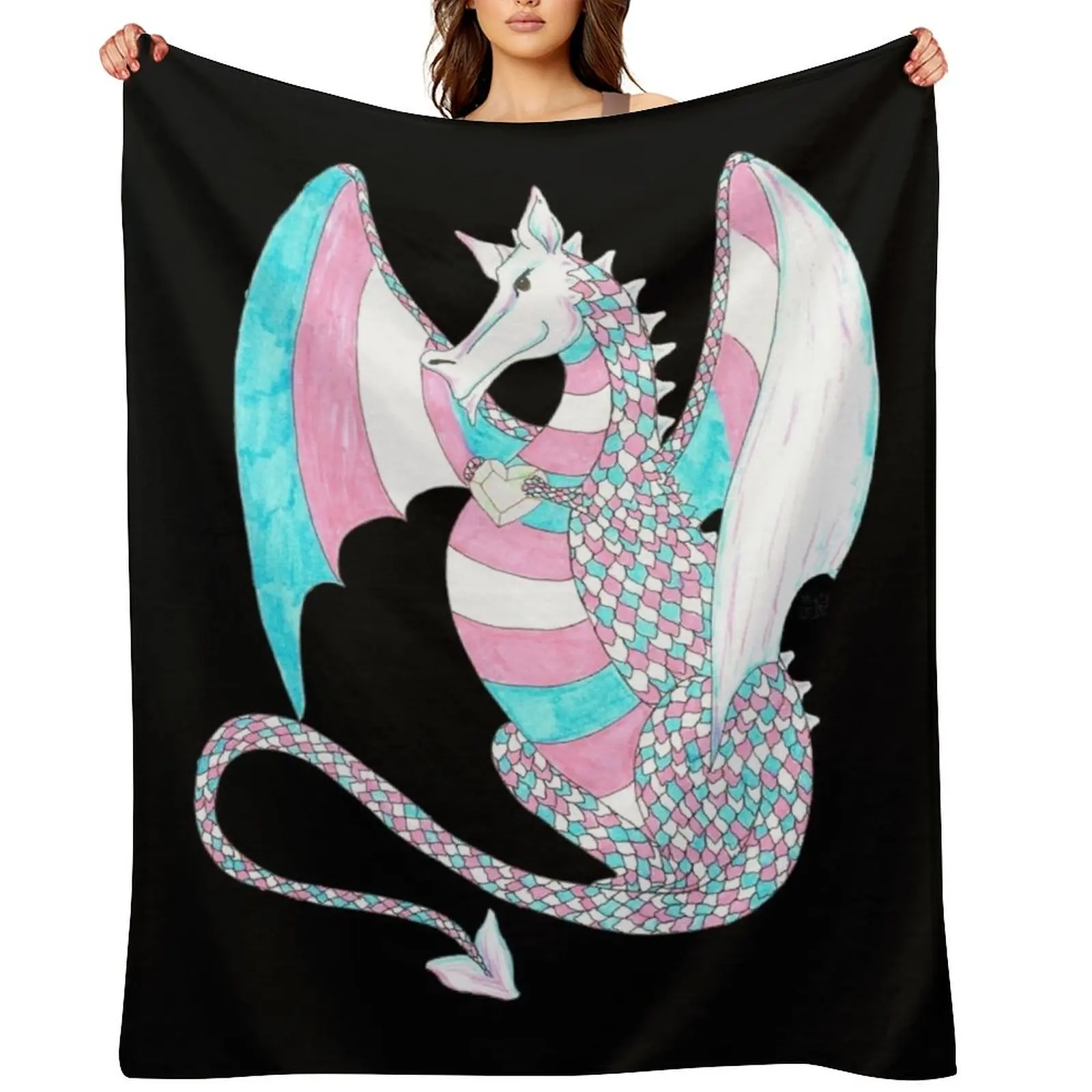 

Trans Pride Dragon with Heart Throw Blanket warm winter Luxury St christmas gifts For Sofa Thin Blankets