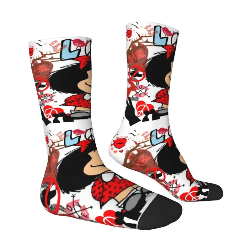 Love And Mafalda Surrounded By Hearts Dress Socks for Men Women Warm Funny Novelty Quino Manga Cartoon Crew Socks