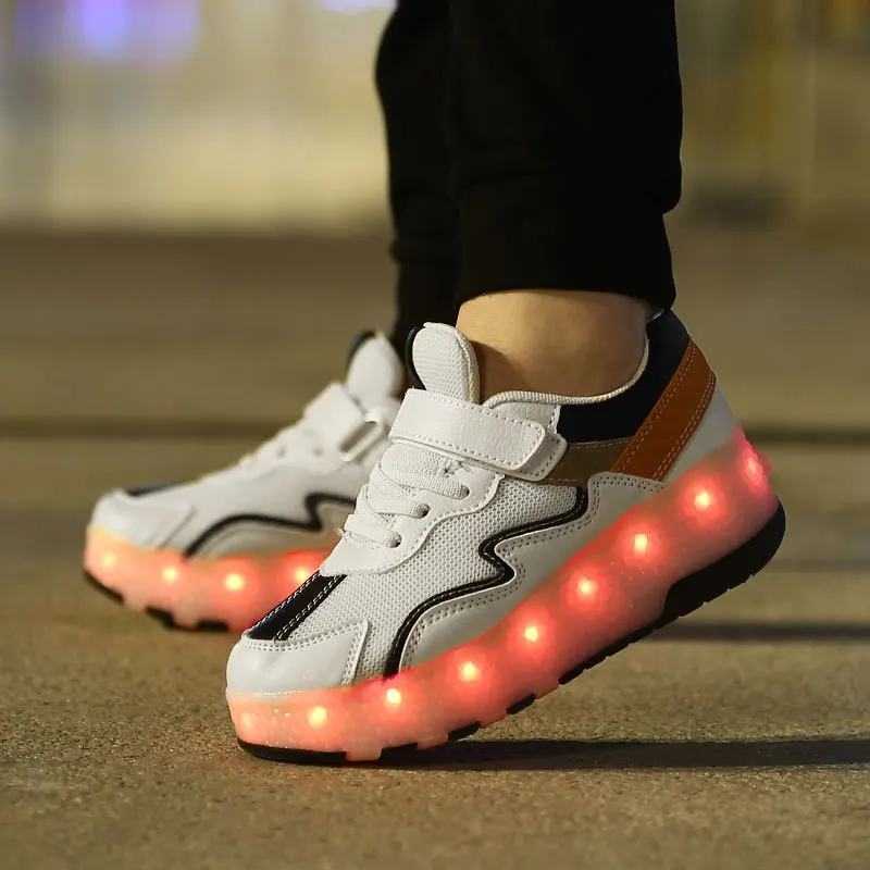 

Breathable LED Children Roller Shoes Two Wheels USB Charging Fashion Air Mesh Boys & Girls Kids Sneakers Size 28-40