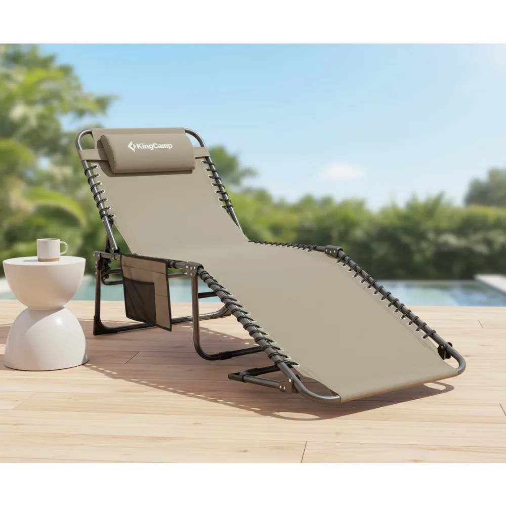 

Portable Reclining Lounger Chair with Adjustable Pillow, 4 Positions, Lightweight for Camping Beach Pool Outdoor Relaxation