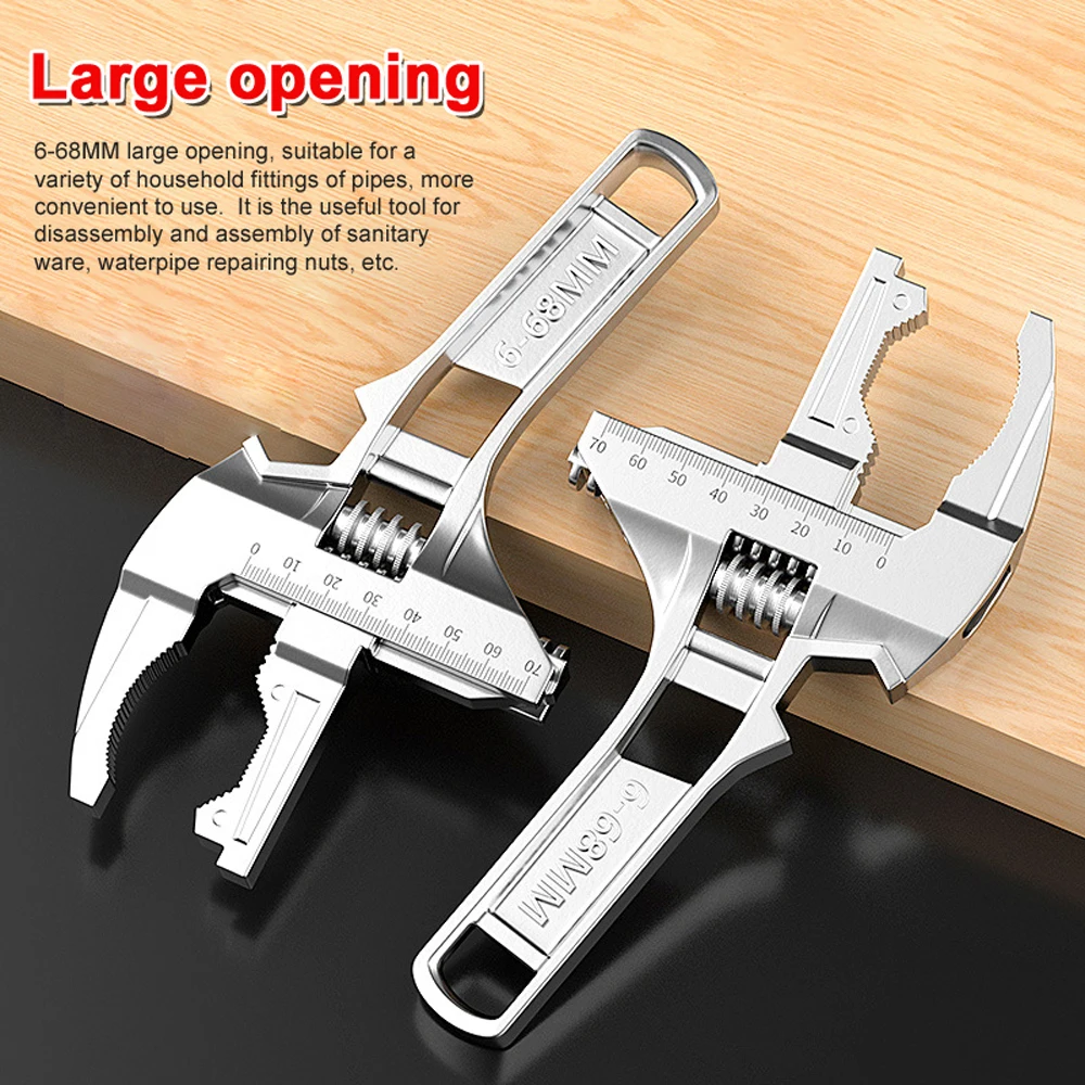 Multifunctional Sink Bathroom Wrench Toilet Faucets Repairs Wrench 6-68mm Large Opening Adjustable Water Pipes Wrench