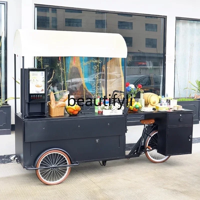 

25LD Summer Ice Cream Mobile Rideable Cart Food Beverage Stall Cart Mall Display Promotion Cart