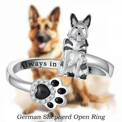 1Pc Cute Love Dog Paw German Shepherd Open Ring Exquisite Women's Pet Memorial Jewelry Accessories Perfect Gift for Dog Lovers