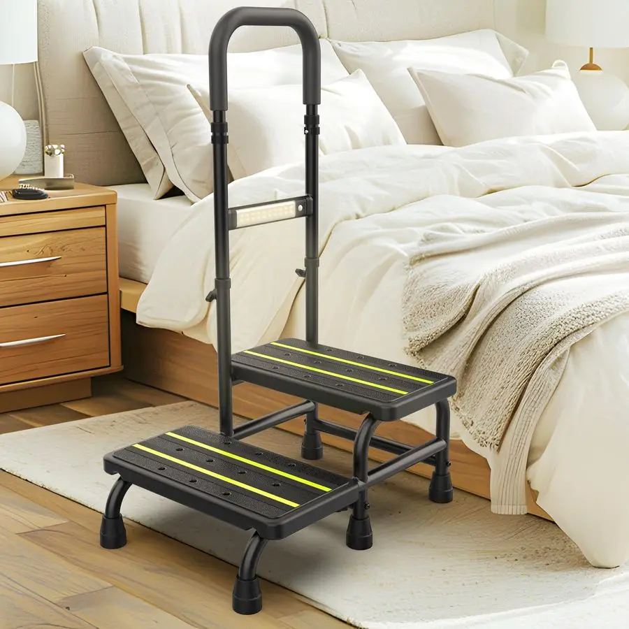 

Upgrade 2 Step Stool with Handle for Elderly with Sensor Night Light,Medical Heavy Duty Step Stool with Adjustable Handrail, Bed