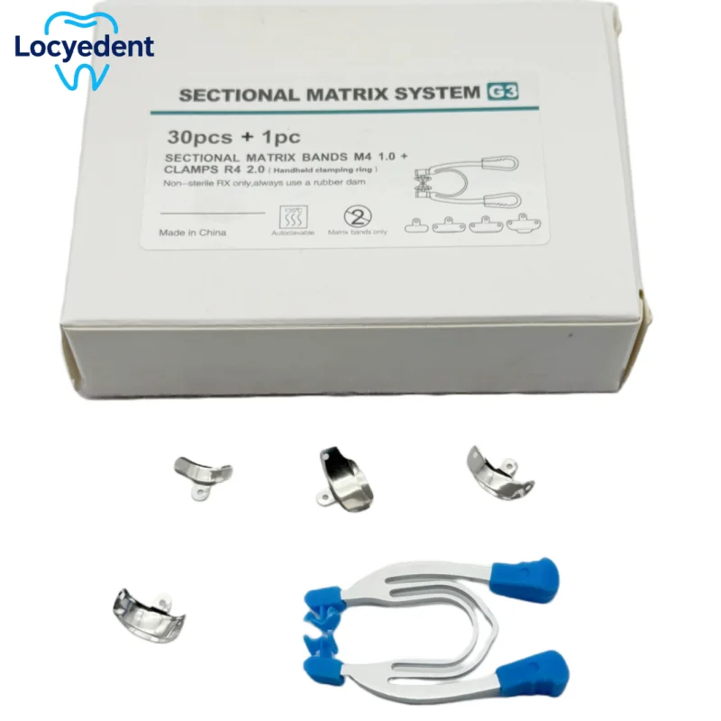 

Dental Matrix Bands Clamps Set Sectional Contoured Metal System for Resin Fillings Includes Separating Rings Autoclavable