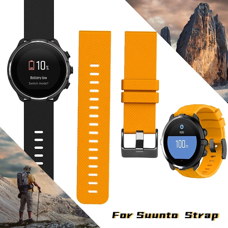 24MM Silicone Watch Strap For Suunto 9 Spartan Sport Quick Release Suunto 9 Baro Traverse Orange gray Rubber Watchband bracelet