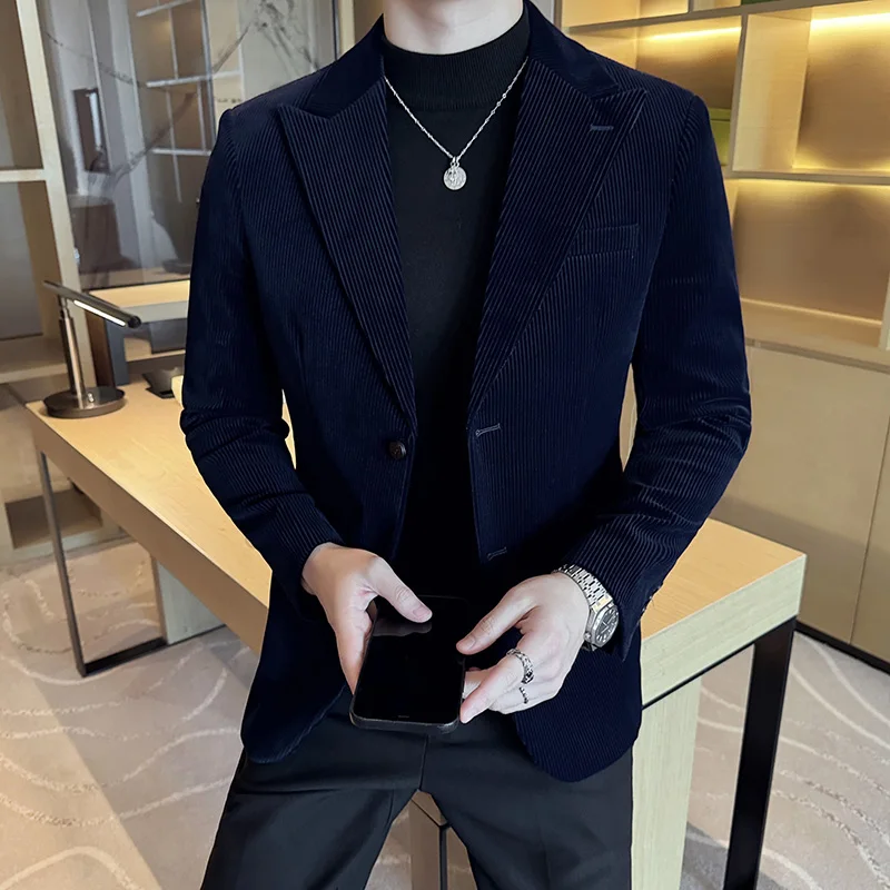 2024 Autumn Velvet Suit Jacket Solid Color Casual Slim Fit Business Suit Jacket High-quality Fashion Men Wedding Social Tailcoat