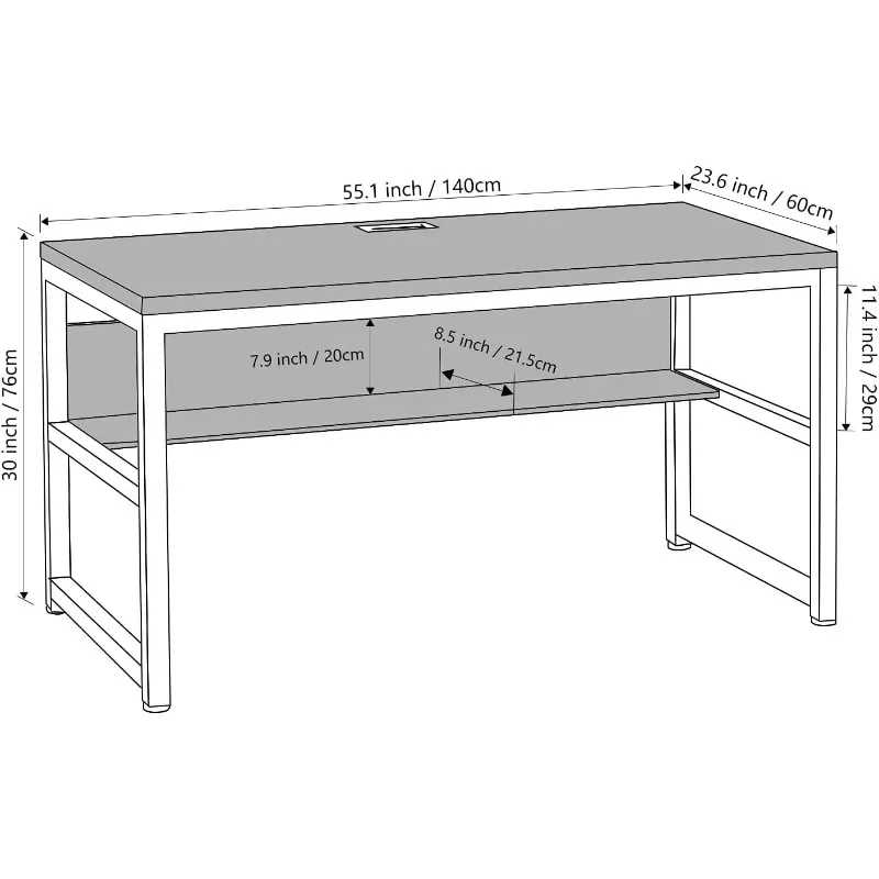 Computer Desk with Bookshelf/Metal Hole Cable Cover 1.18