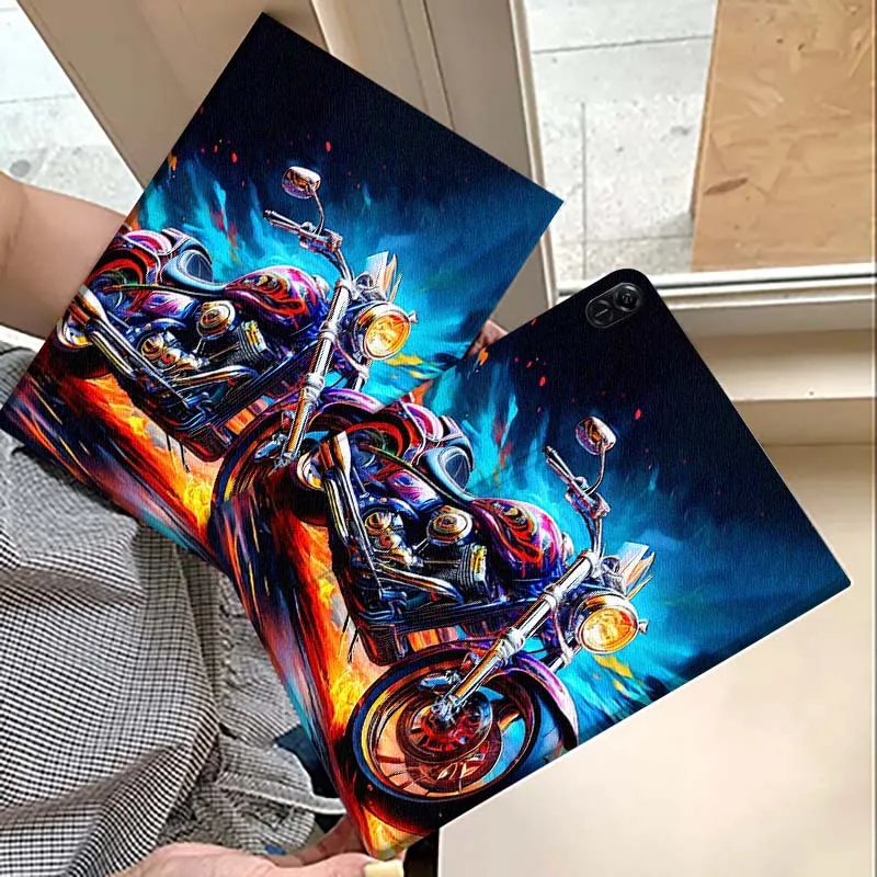 

Colorful Flame Motorcycle Art For Huawei MatePad M5 T5 SE 11 Pro Honor Tab 5 V7 V8 X9 GT 10.1 10.8 Inch Tablet Case Cover