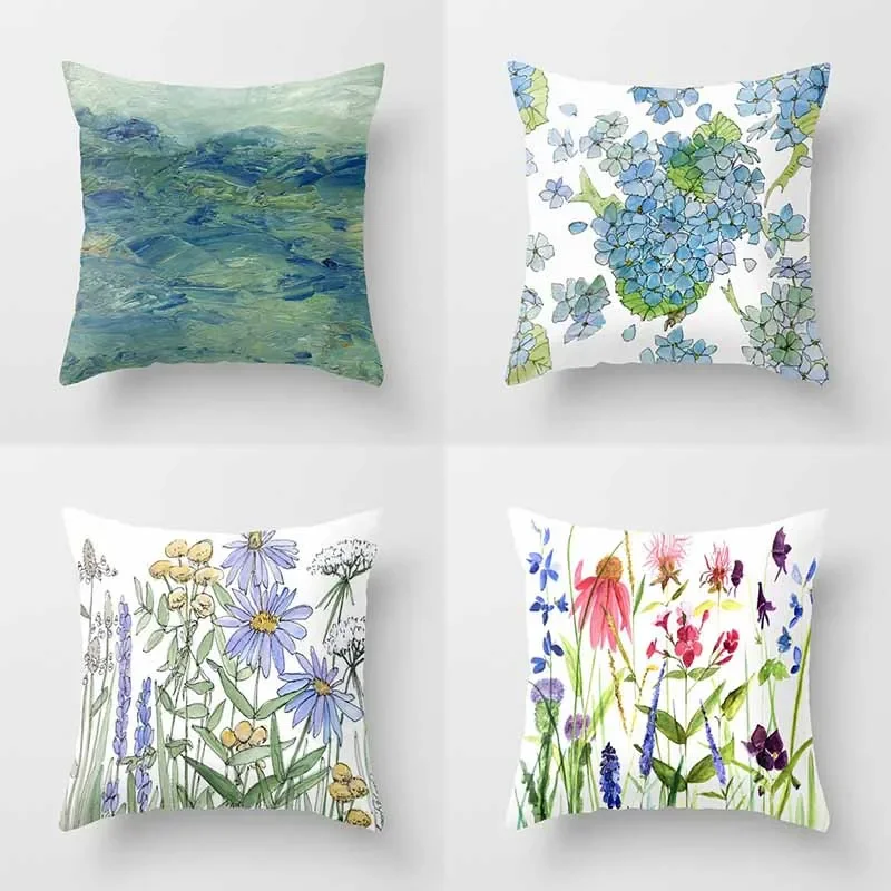 Watercolor flower Cushion sofa car square Hold pillowcase Colorful floral Home Office decoration Pillowcase  decor