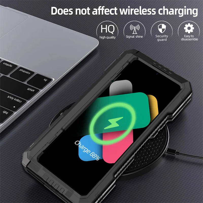 Shockproof Metal Inclusive Three Proof Stand Phone Case For Samsung Galaxy Z Fold 6 5G Hinge Pen Slot Silicone Protective Cover