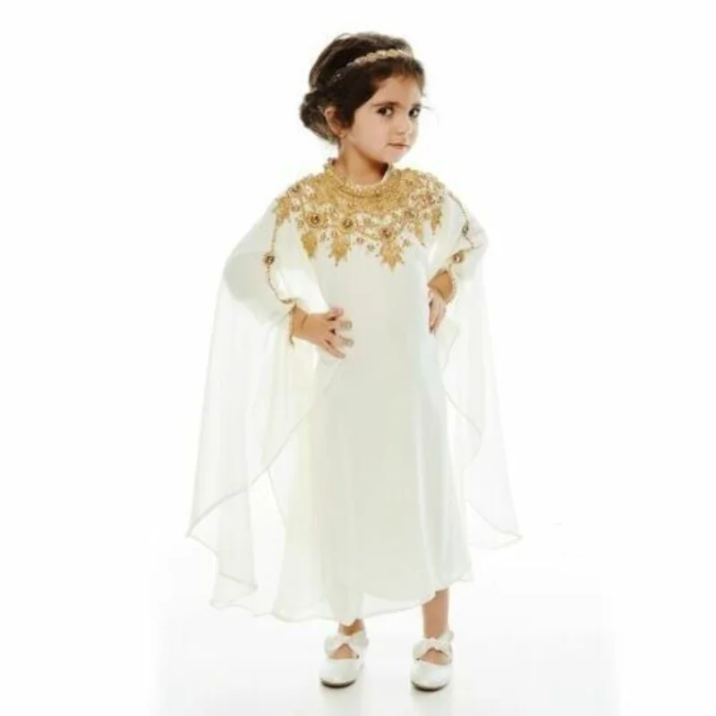 Muslim Girls Dress Kids White Robe Moroccan Kaftan Long Shirt Kids Clothing