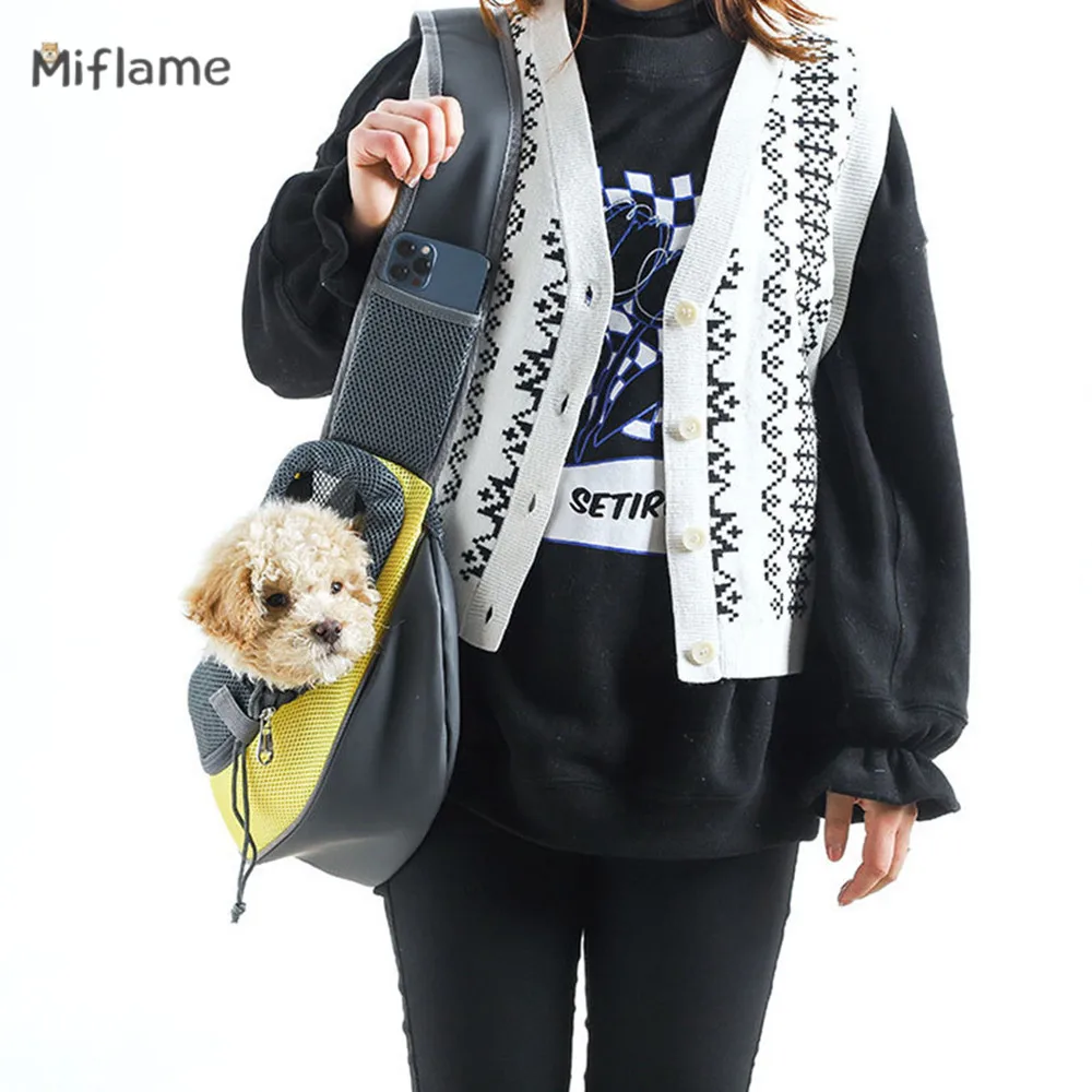 Miflame Pet Messenger Bag Schnauzer Yorkies Papillon Going Out Breathable Backpack Dog Cat Shoulder Bag Small Dogs Messenger Bag