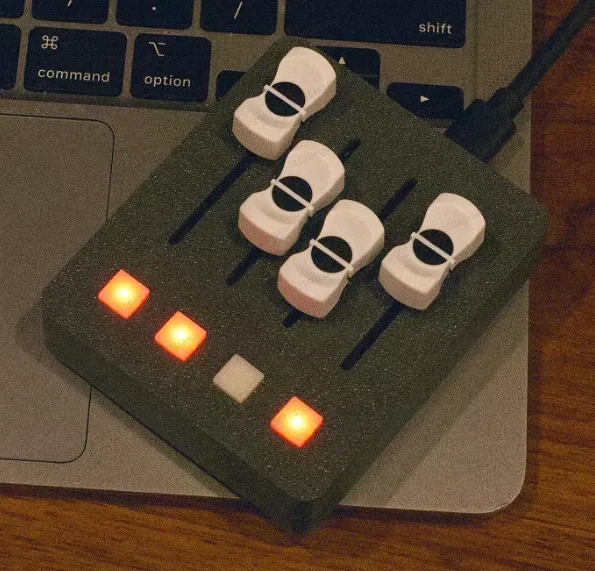 EM-PO2 MIDI Controller – 4 Faders + 4 Buttons for Digital Audio Workstation Music Production & Streaming Control