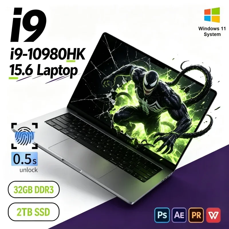 New Release 2026 15.6" FHD 120Hz IPS Laptop Intel I9-10980HK 16/32GB RAM 2TB SSD Win11 Lightweight Notebook