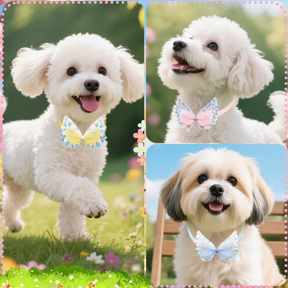 20/40PCS Dog Bowties Wing Shape Adjustable Pet Collars For Dogs and Cats Pearl Small Dog Bow Ties Collars Groomming Supplies