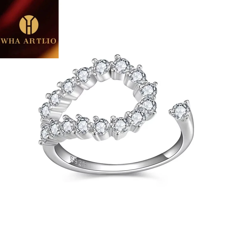 

WHA ARTLIO moissanite Rings 100% S925 Silver For Women D Color Lab-grown Diamond Classic Open Wedding Band Jewelry Gift