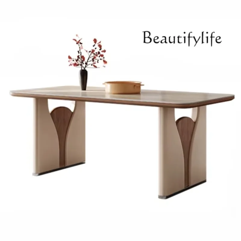 X35 Slate Dining Table, Living Room, Modern Simple French Cream Style Small Apartment Dining Room, High-end Travertine Dining Ta
