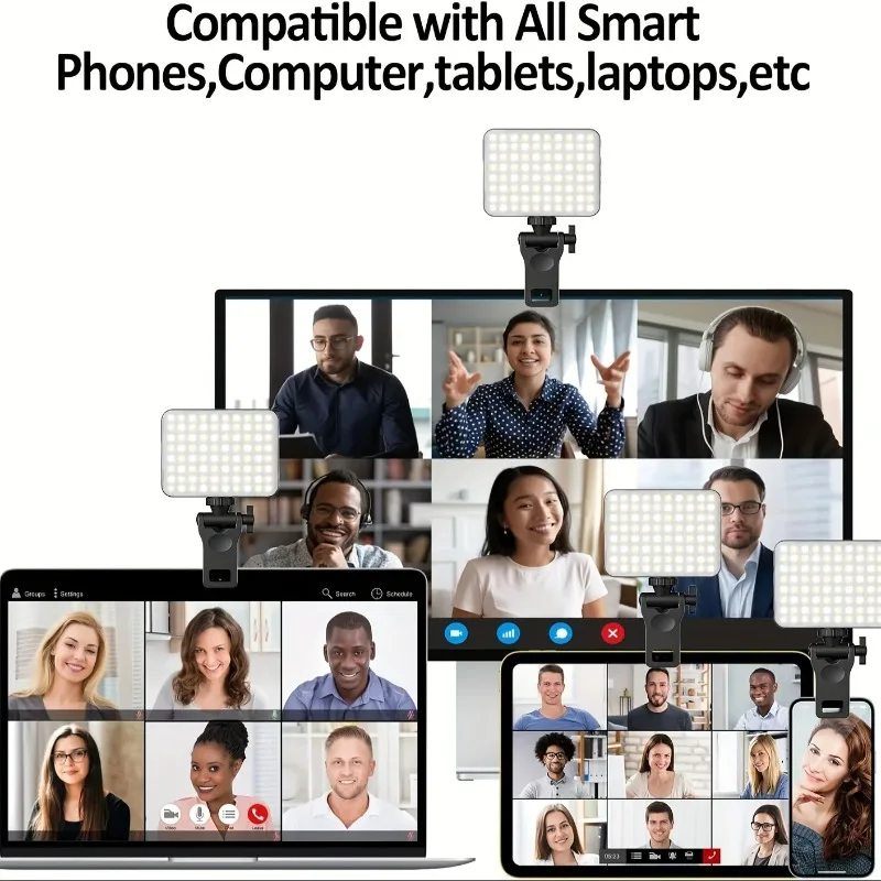 1pc Rechargeable Magnetic LED Selfie Light,3 Modes Dimmable Light,3000mAh,Clip-On for Phone/ Laptop/ PC,Makeup,Video