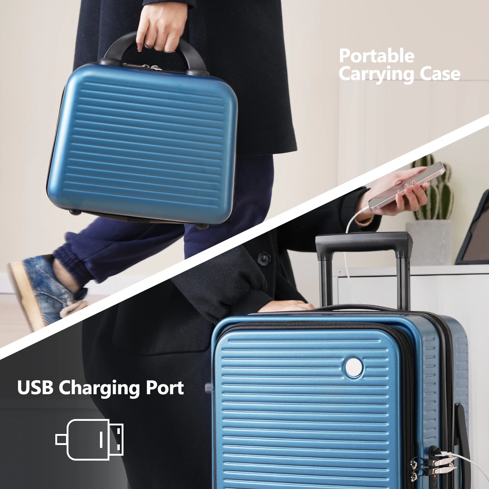 Koper Carry-on 20 inci, koper ringan dengan saku depan dan Port USB 1 casing pembawa portabel