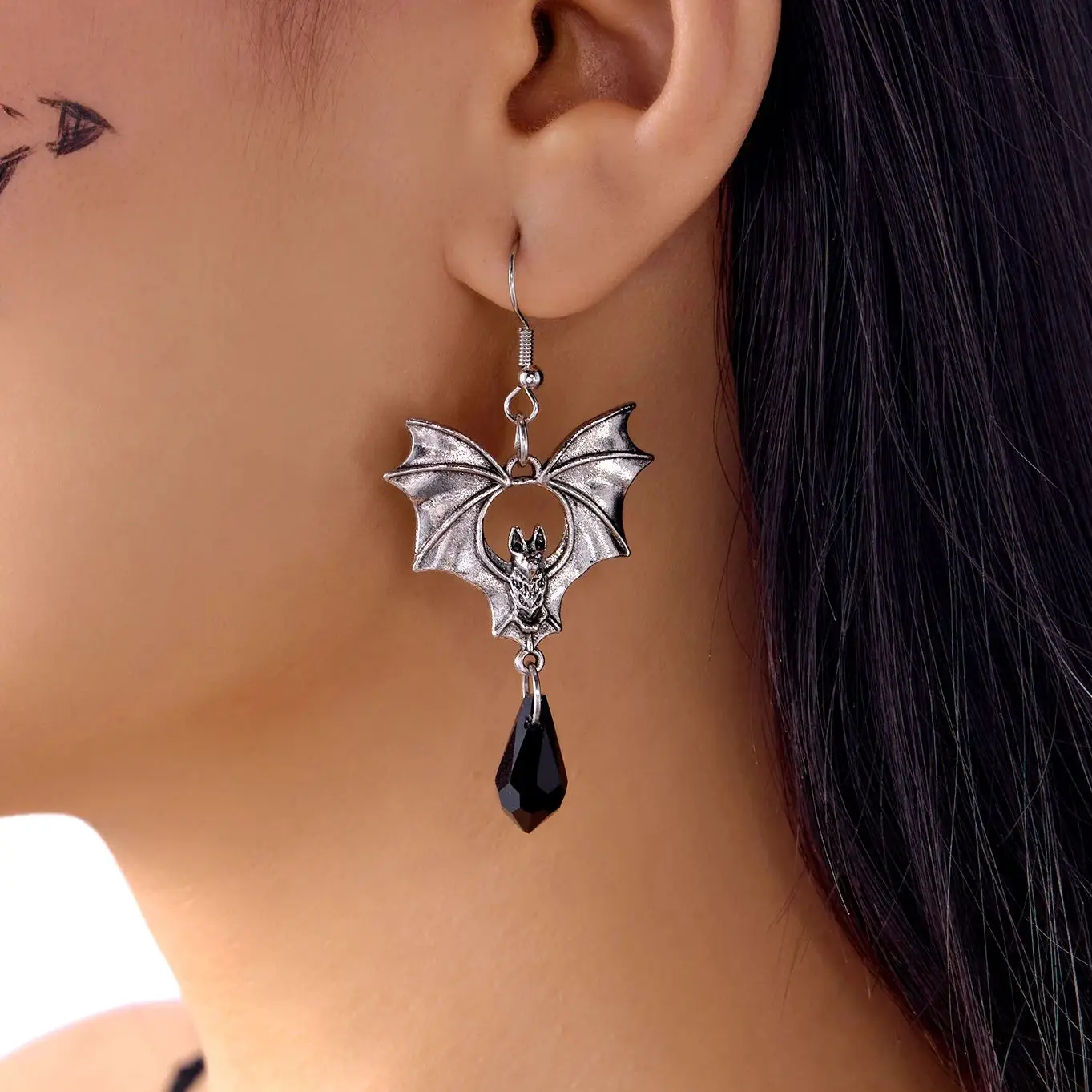 Klassische Gothic Vampir Fledermaus Ohrringe für Frauen Mann Vintage Schwarz Wassertropfen Kristall Fledermaus Anhänger Ohrringe Schmuck Zubehör – Detail 3