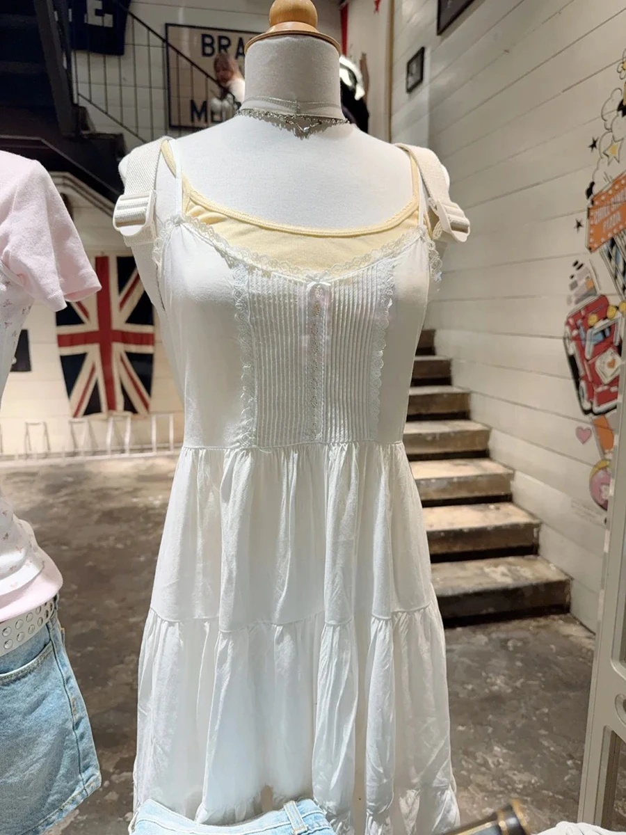 Spitze Trim Zurück Lace-up Mini Kleid Frauen Sommer Bogen V-ausschnitt Schlank A-linie Kurze Vestidos Süße Casual Adrette camis Kleider Neue