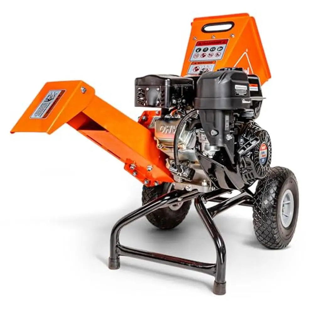 Wood Chipper Shredder Mulcher 7HP Engine Heavy Duty Vertical Extended Discharge Compact Design 3" Max Capacity Fireplace