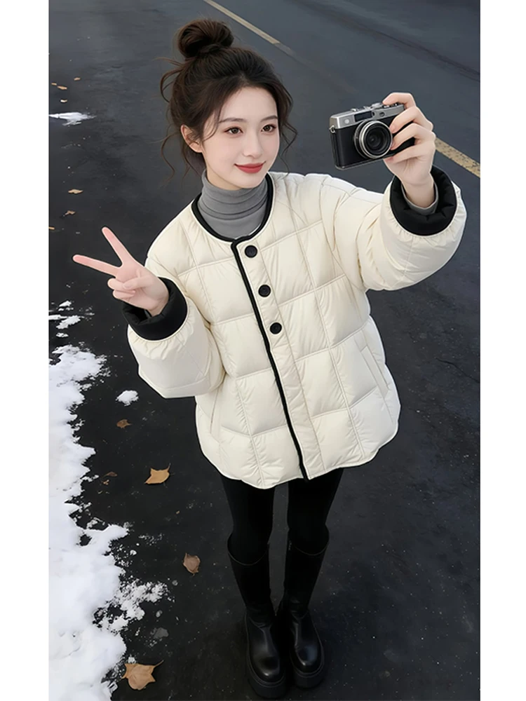 

Premium Puff Cotton Jaet Women's ort round Ne Bread Sle Outerwear Winter Warm New Arrival Korean Loose Fit Commute