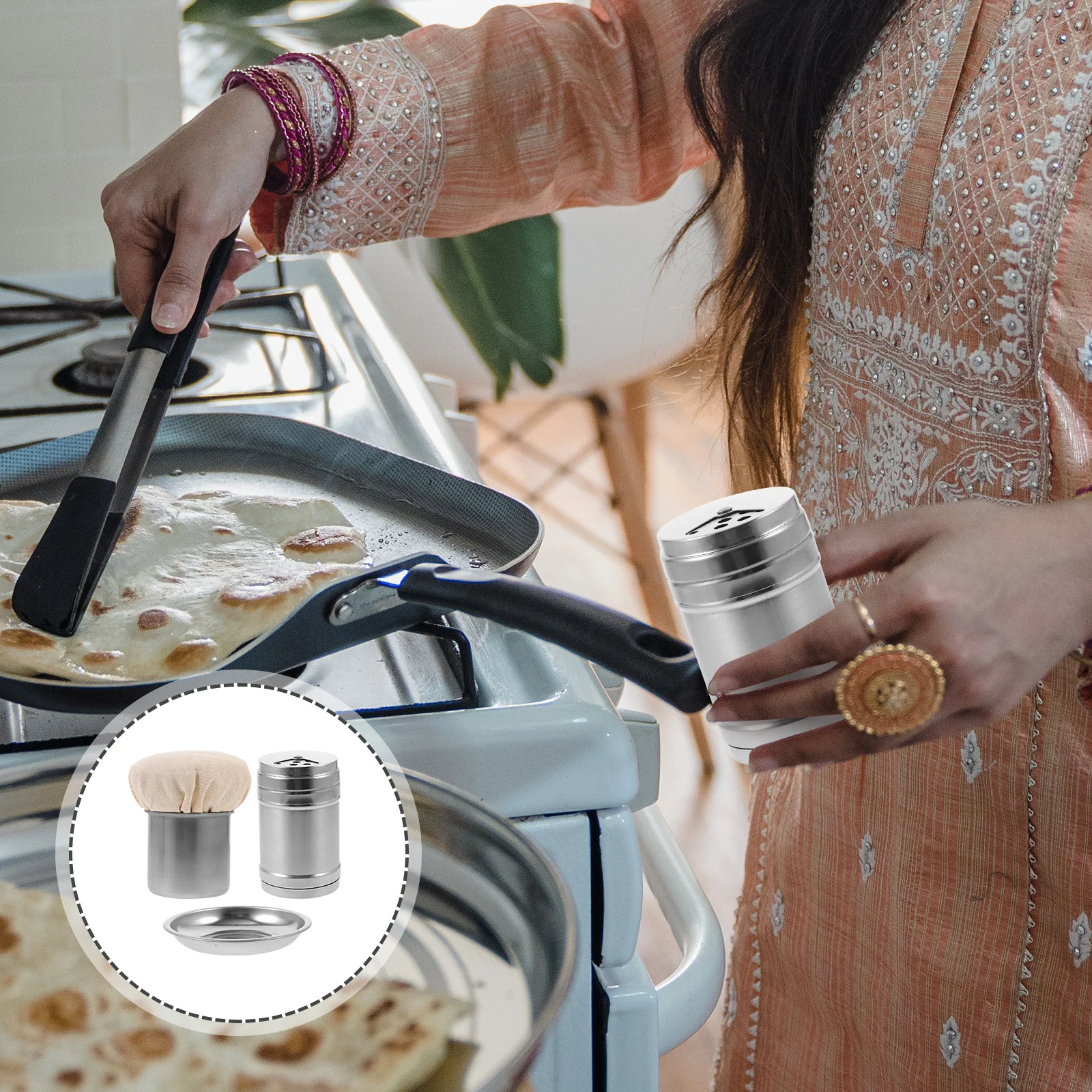 

1Set Oil Brush Seasoning Jar Set Practical Stainless Steel Household Pancake Oil Wiper Cooking Brush Kitchen Tool