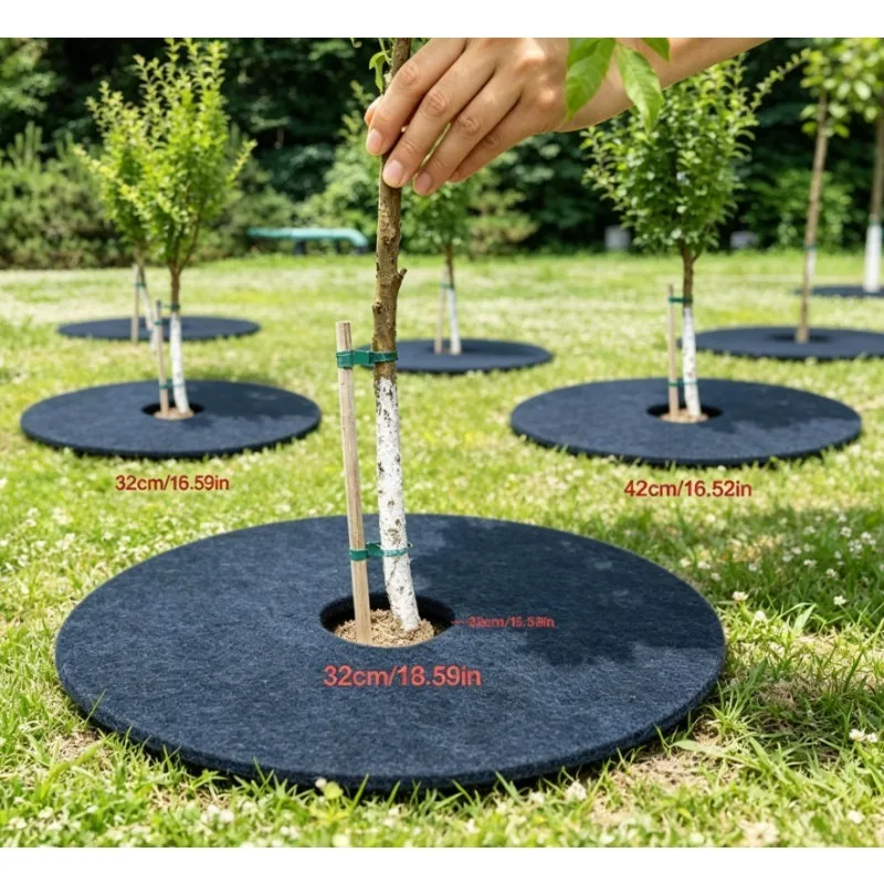 5Pcs Non-Woven Tree Mulch Ring Weed Control Mat Landscape Fabric Anti-Grass Root Protector Barrier Garden Plant Cover 15-82cm