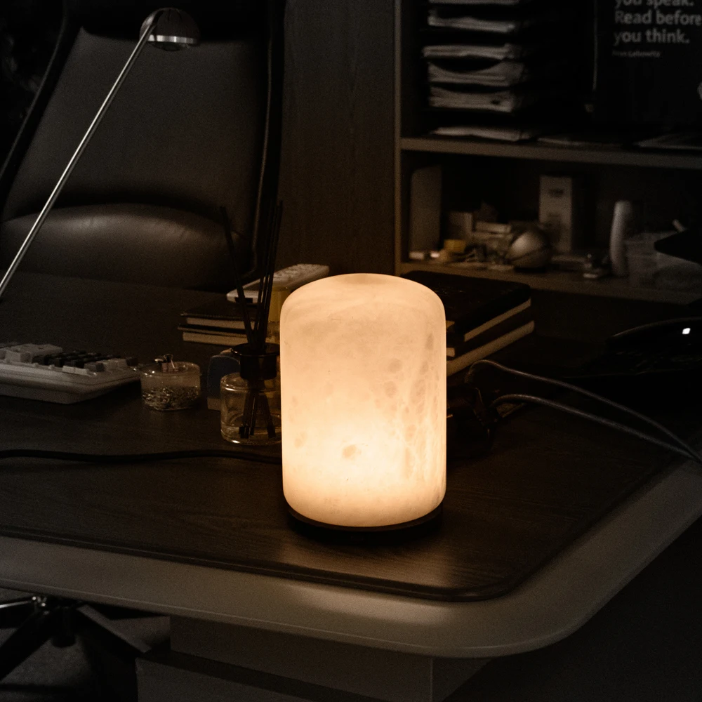 

Modern Simple Style LED Alabaster Table Lamp Cylindrical Marble Table Light for Bedroom Bedside Bar Study